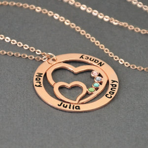 Personalized Name Necklace with Birthstone Round Family Necklace