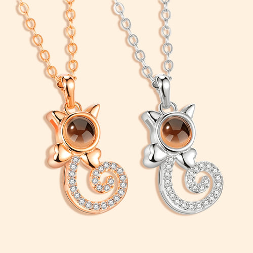 Cat Rose Gold Silver 100 Language I love You Necklace