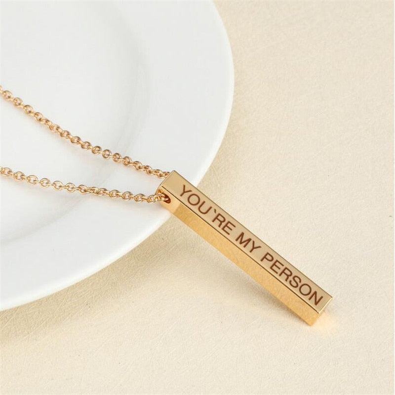 Four Sides Engraving Square Bar Custom Name Necklace